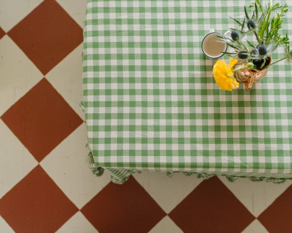 Moss Ruffled Gingham Tablecloth: 70" Round