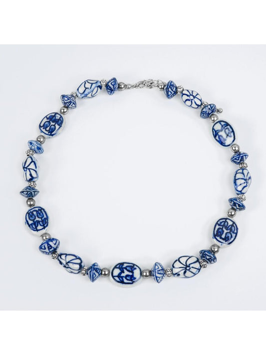 Necklace Duchess - Delft blue - Ceramic - 44-51 cm