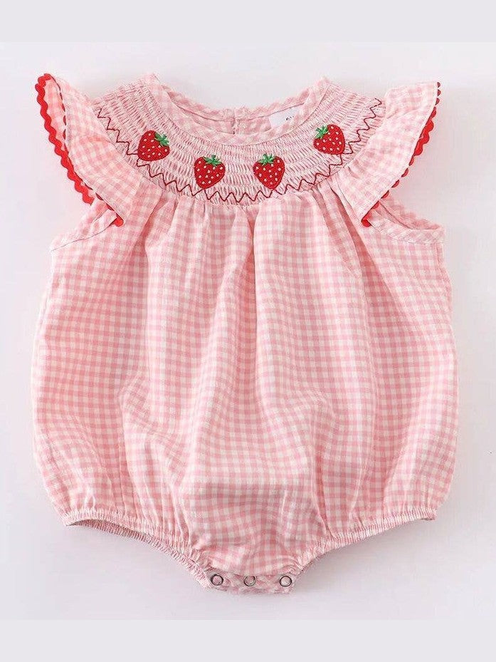 Baby Girls Strawberry Plaid Smocked Romper