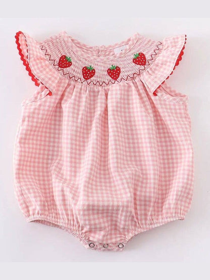 Baby Girls Strawberry Plaid Smocked Romper