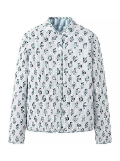 Stylish Reversible Flowers Quilted Jacket: Blue