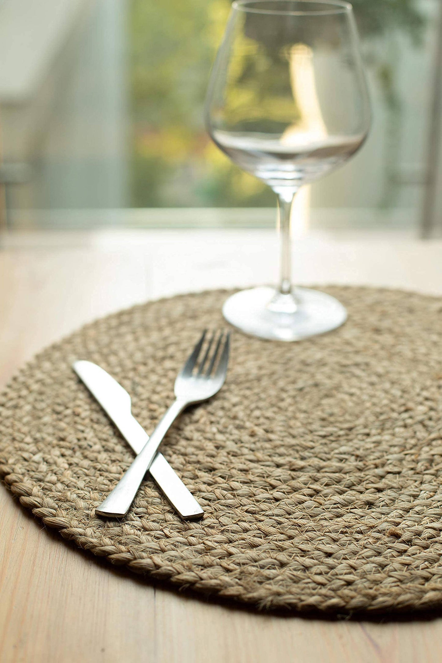 Natural Jute Hand Braided Round Placemats, Set of 4- 15 Inch diameter