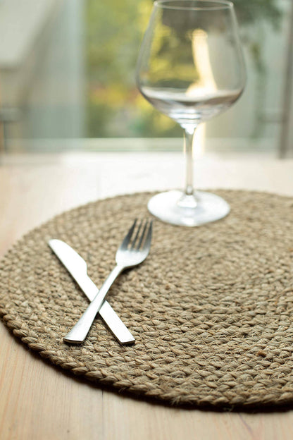 Natural Jute Hand Braided Round Placemats, Set of 4- 15 Inch diameter