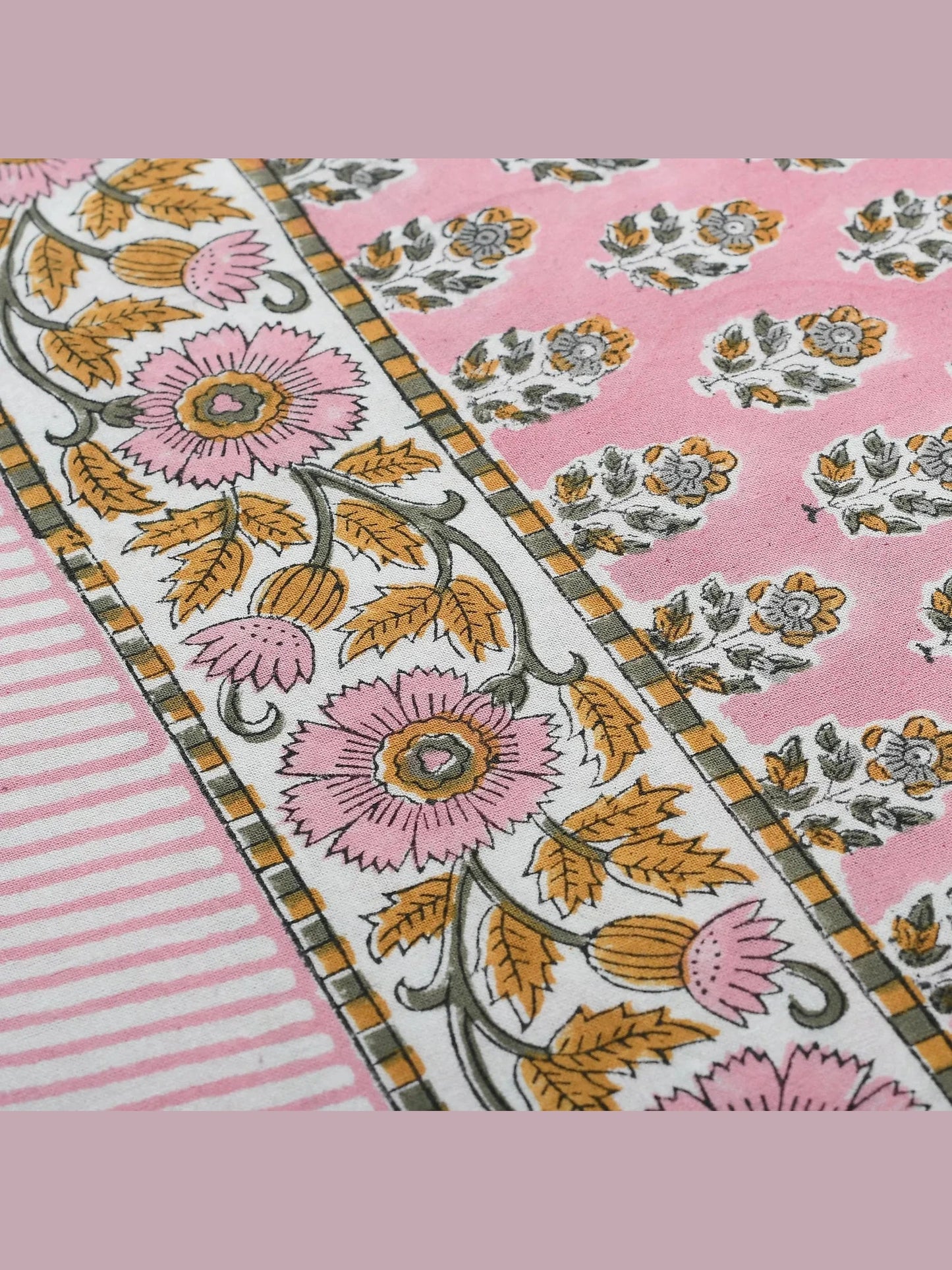 Poppy Pink Cotton Indian Hand-Block Printed Tablecloth