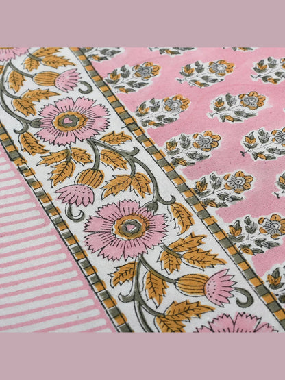 Poppy Pink Cotton Indian Hand-Block Printed Tablecloth