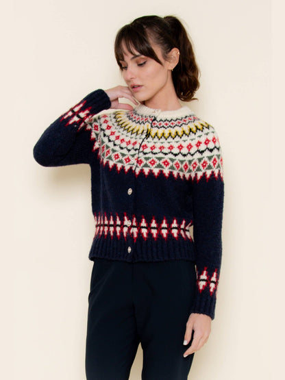 FAIR ISLE KNIT SWEATER BUTTON-DOWN CARDIGAN