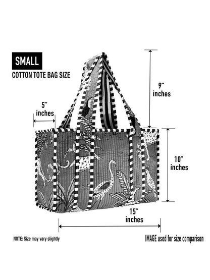 Cotton Block Print Tote Bag- Small & Large: Small