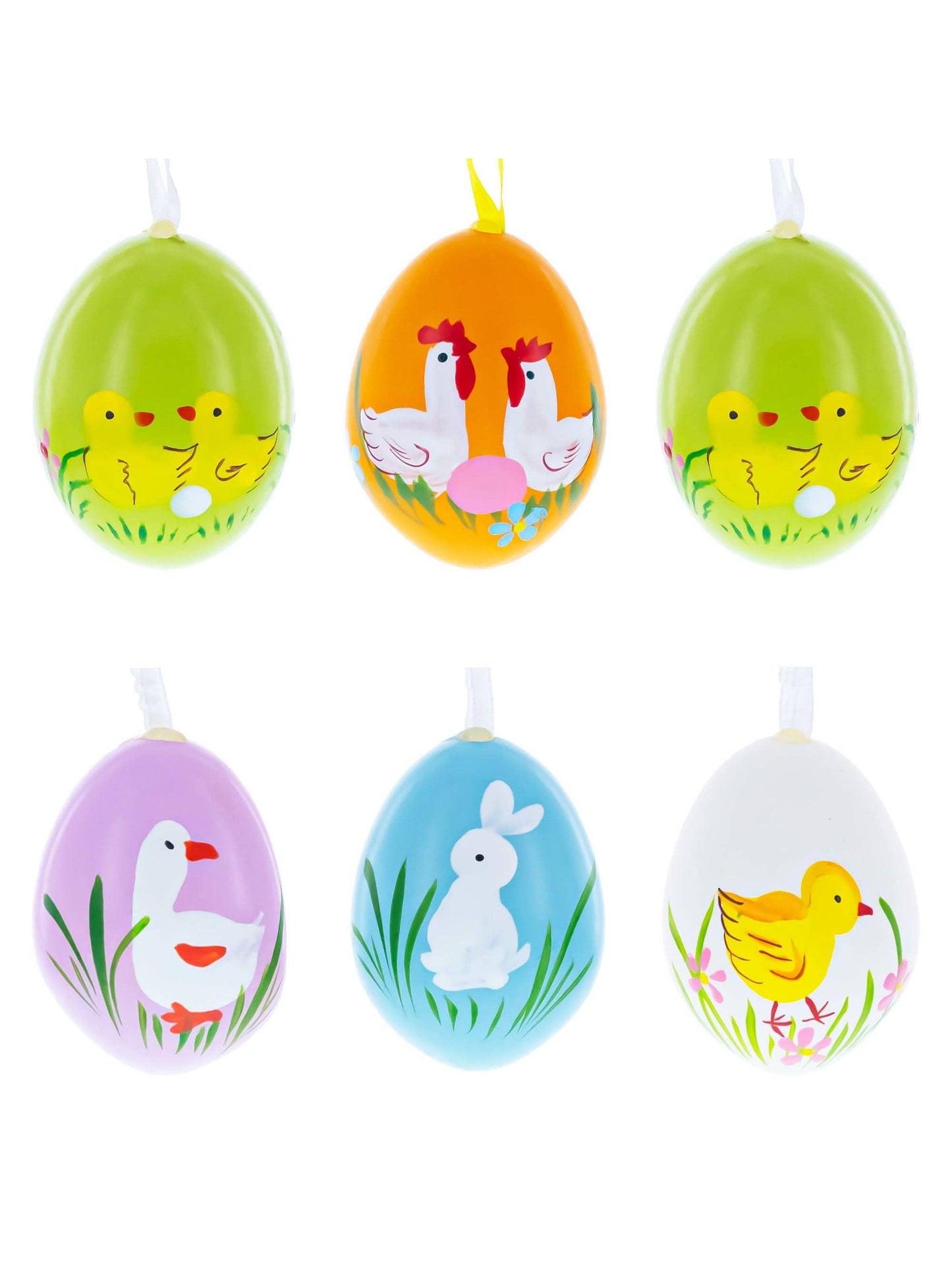 Set of 6 Real Eggshell Bunny and Friends Easter Egg Ornaments