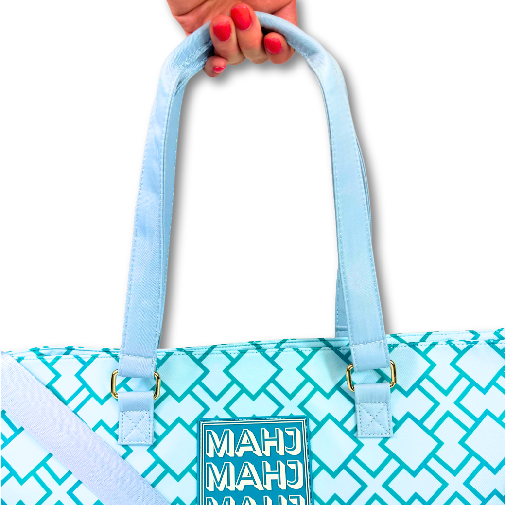 MAHJONG TOTE BAG  |  Wide with Zipper Closure: Arrows- Blue Tote Bag