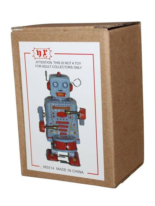 Robot robot with drum blue sheet metal robot tin toy
