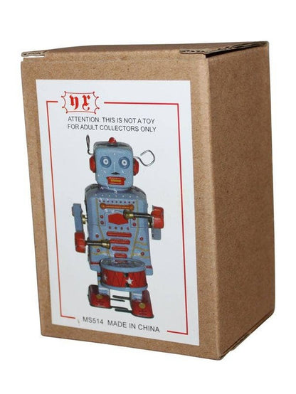 Robot robot with drum blue sheet metal robot tin toy