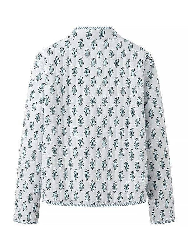 Stylish Reversible Flowers Quilted Jacket: Blue