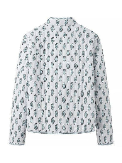 Stylish Reversible Flowers Quilted Jacket: Blue