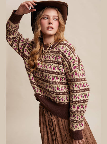 Floral Knit Sweater: Mocha