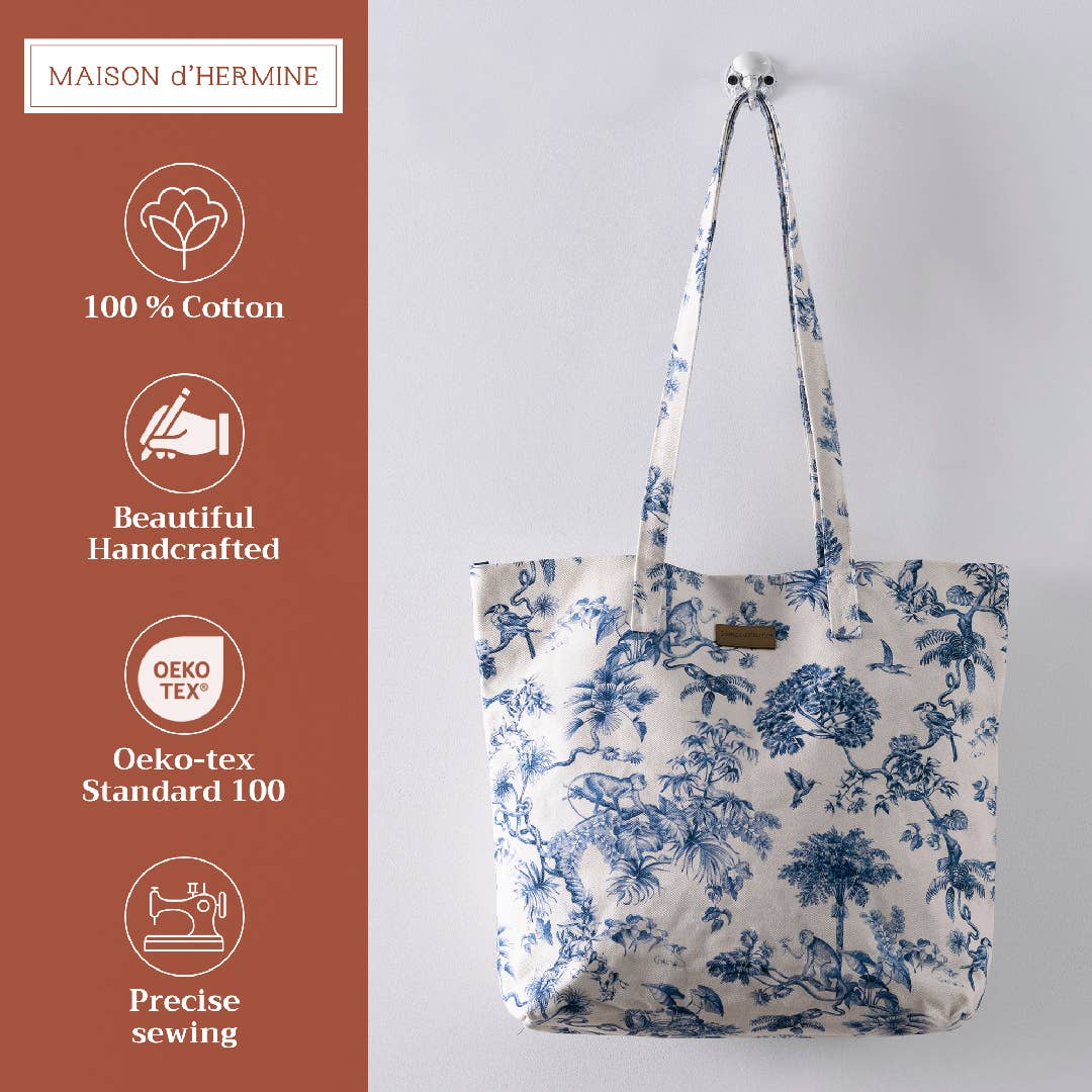 Canvas Tote Bag 100% Cotton Bonobo - Blue - 17.7" x 14.5"