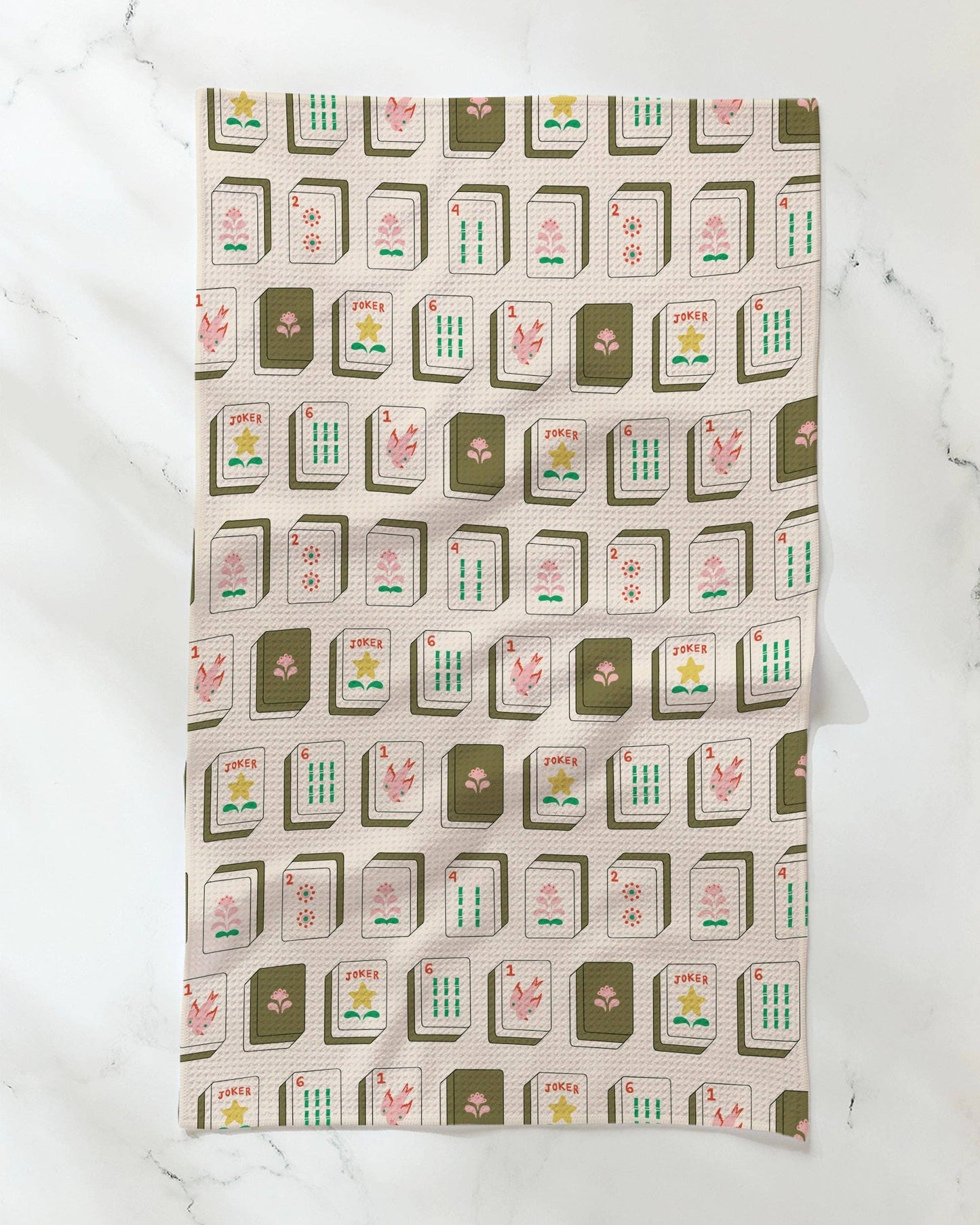 Flower Tiles Tea Towel: White