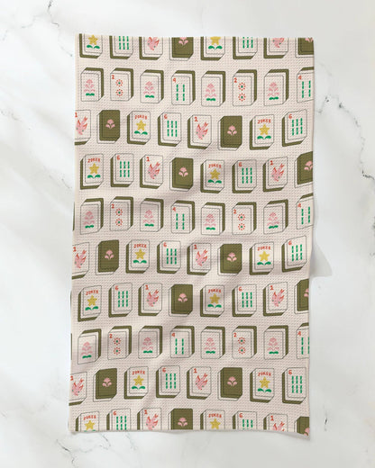 Flower Tiles Tea Towel: White