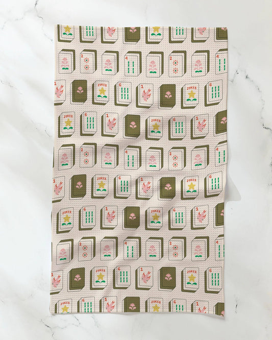 Flower Tiles Tea Towel: White