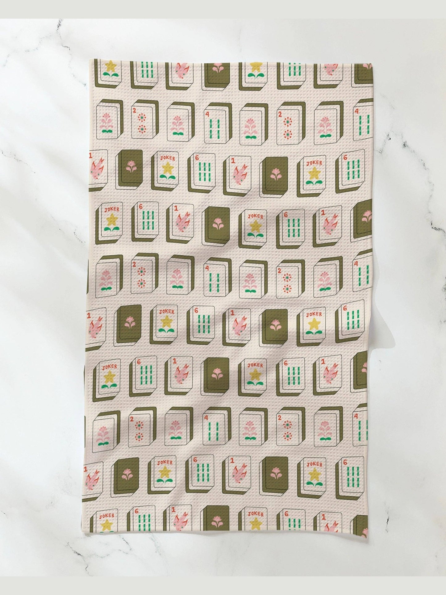 Flower Tiles Tea Towel: Green