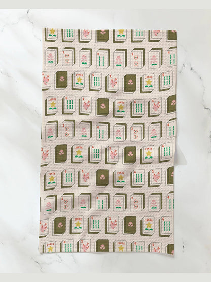 Flower Tiles Tea Towel: Green