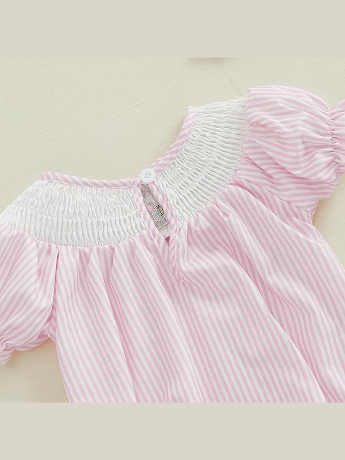 Baby Girl Easter Outfit Bunny Embroidery Smocked Bubble Romper