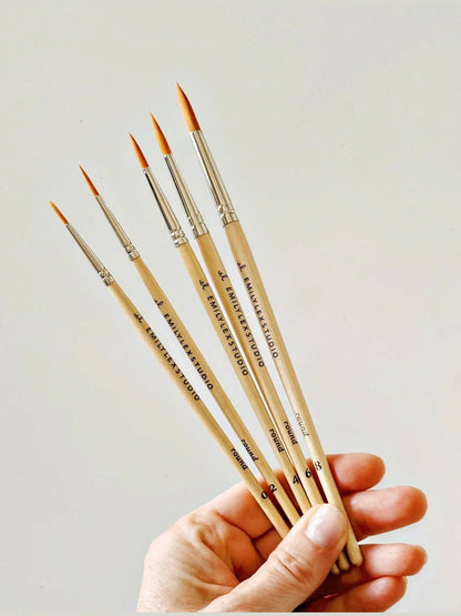 Watercolor paintbrush set of five wood brushes