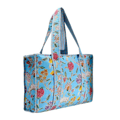 Cotton Block Print Tote Bag- Small & Large: Large