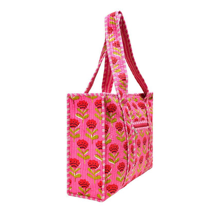 Cotton Block Print Tote Bag- Small & Large: Small