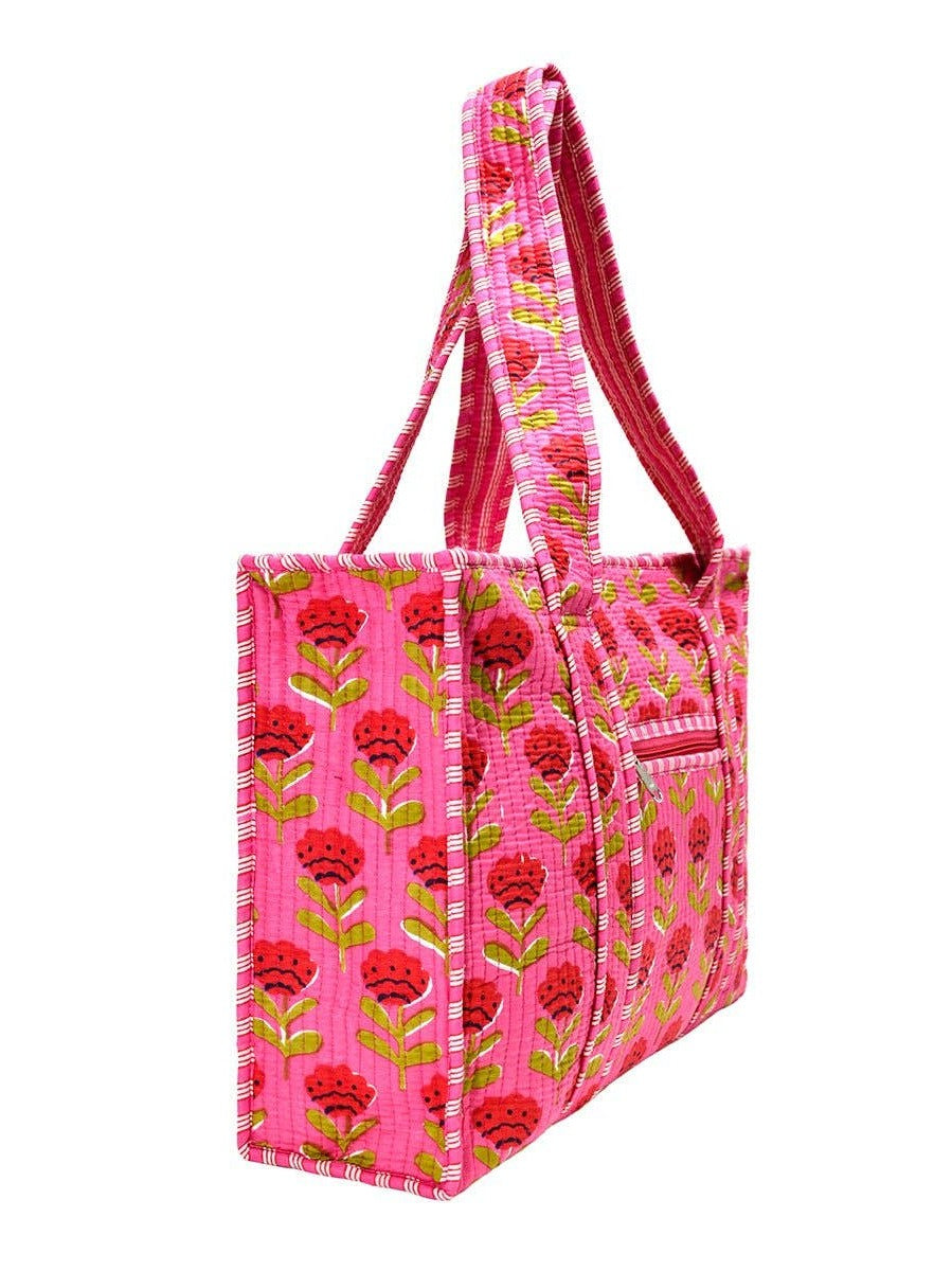 Cotton Block Print Tote Bag- Small & Large: Large