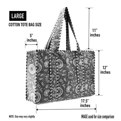 Cotton Block Print Tote Bag- Small & Large: Small