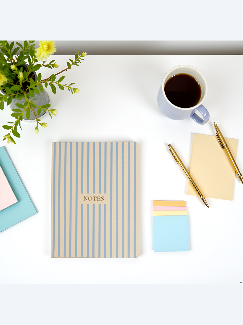 Cream and Blue Striped Notes Journal, Hardcover Stationery