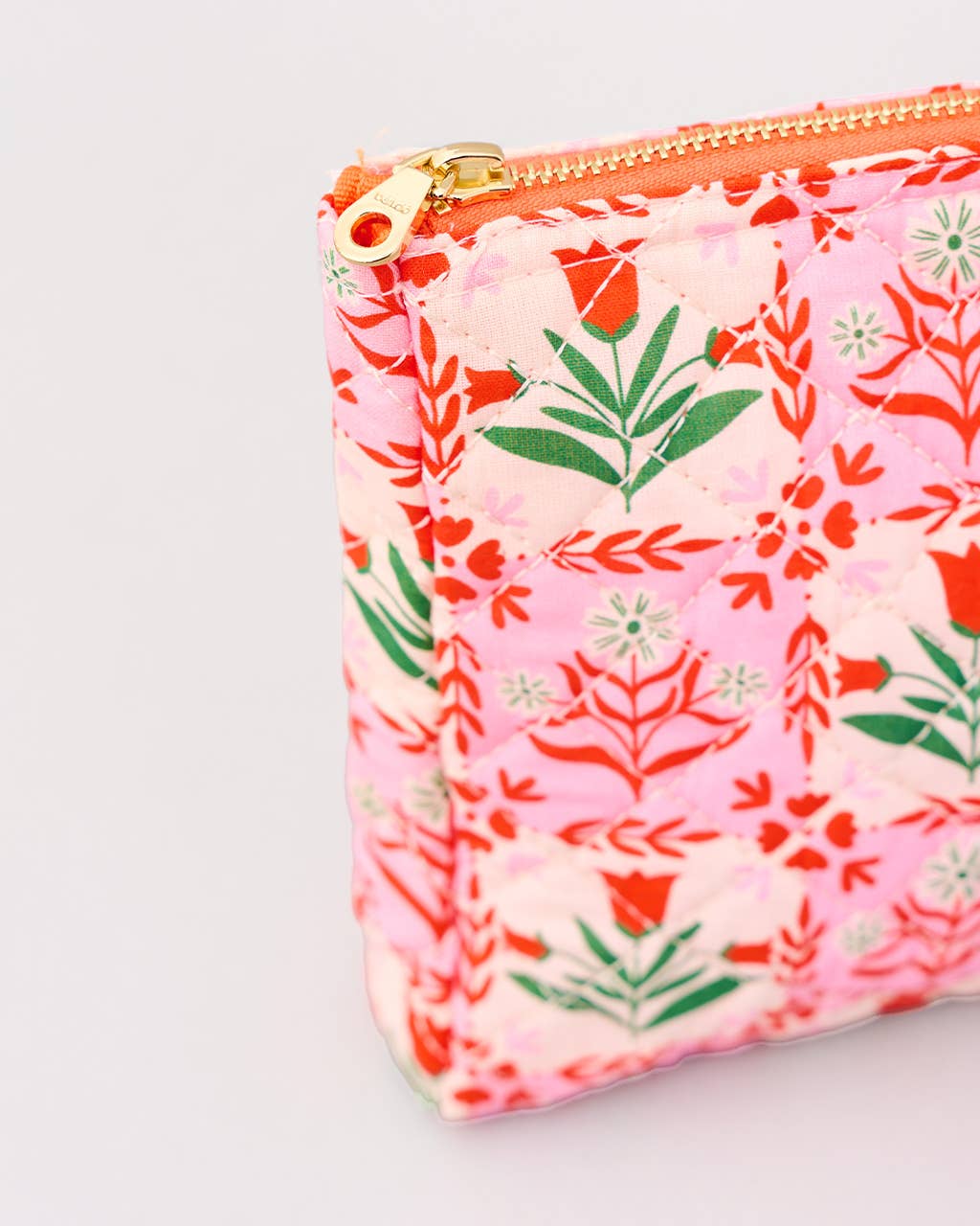 Quilted Pouch, Pink Tile Floral