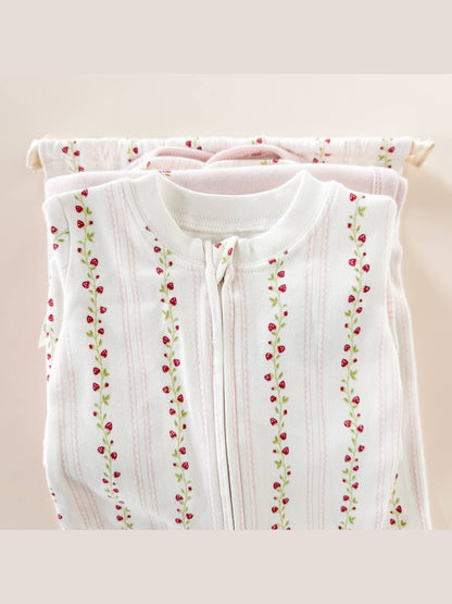 Layette Long Sleeve Zipper Romper Strawberry Baby Cotton: Pink / 6-12m