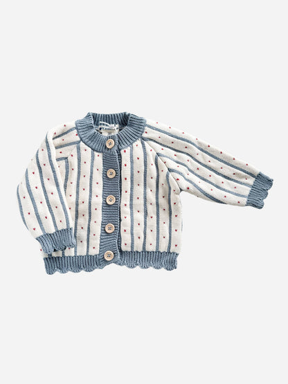 Cotton Stripe Heart Cardigan