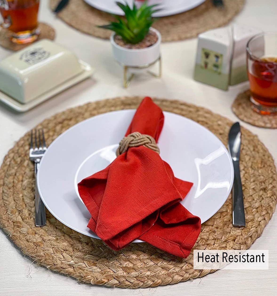 Natural Jute Hand Braided Round Placemats, Set of 4- 15 Inch diameter