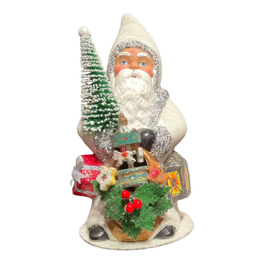 Ino Schaller White Santa with Basket of Toys Paper Mache