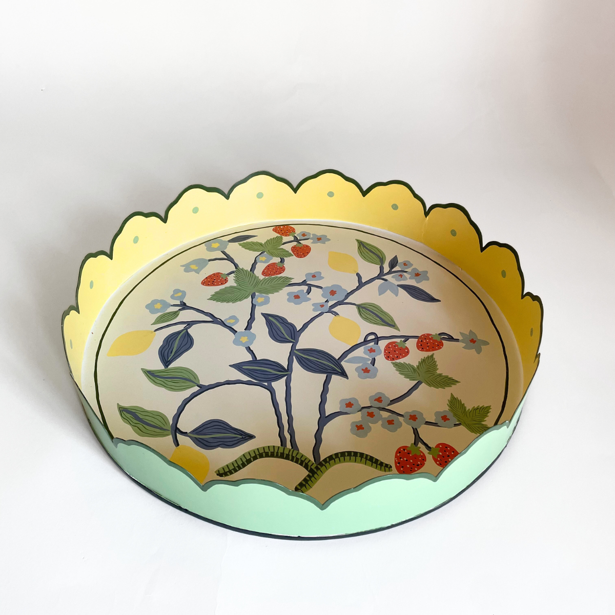 Strawberry Hill Hand-Painted Round Tole Metal Tray