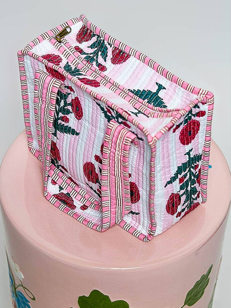 Essentials Mini Quilted Fabric Cube Bag: HONEY STRIPE MULTI