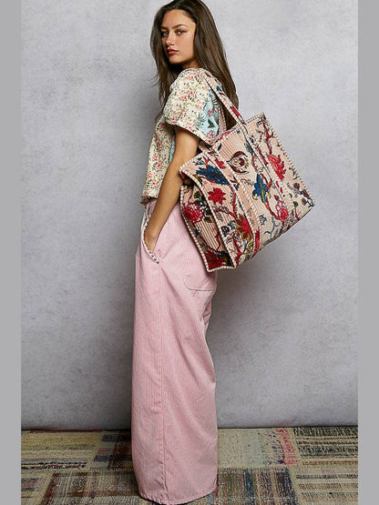 Quilted Large Everyday Tote Bag: Yellow / OS