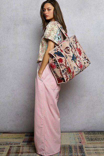 Quilted Large Everyday Tote Bag: BLUSH