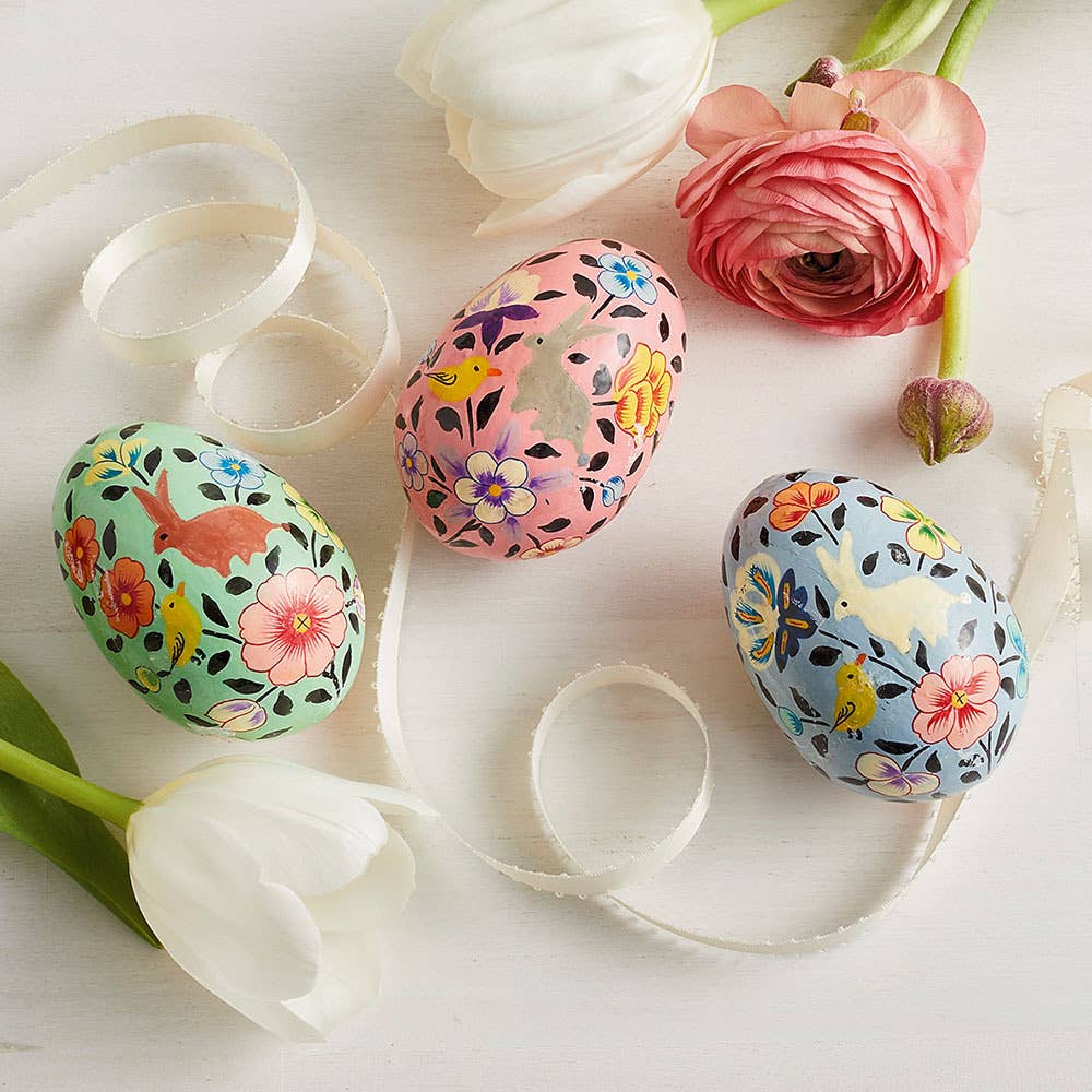 Bunnies & Birds Kashmiri Eggs - Set of 3