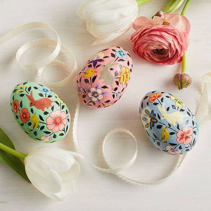 Bunnies & Birds Kashmiri Eggs - Set of 3
