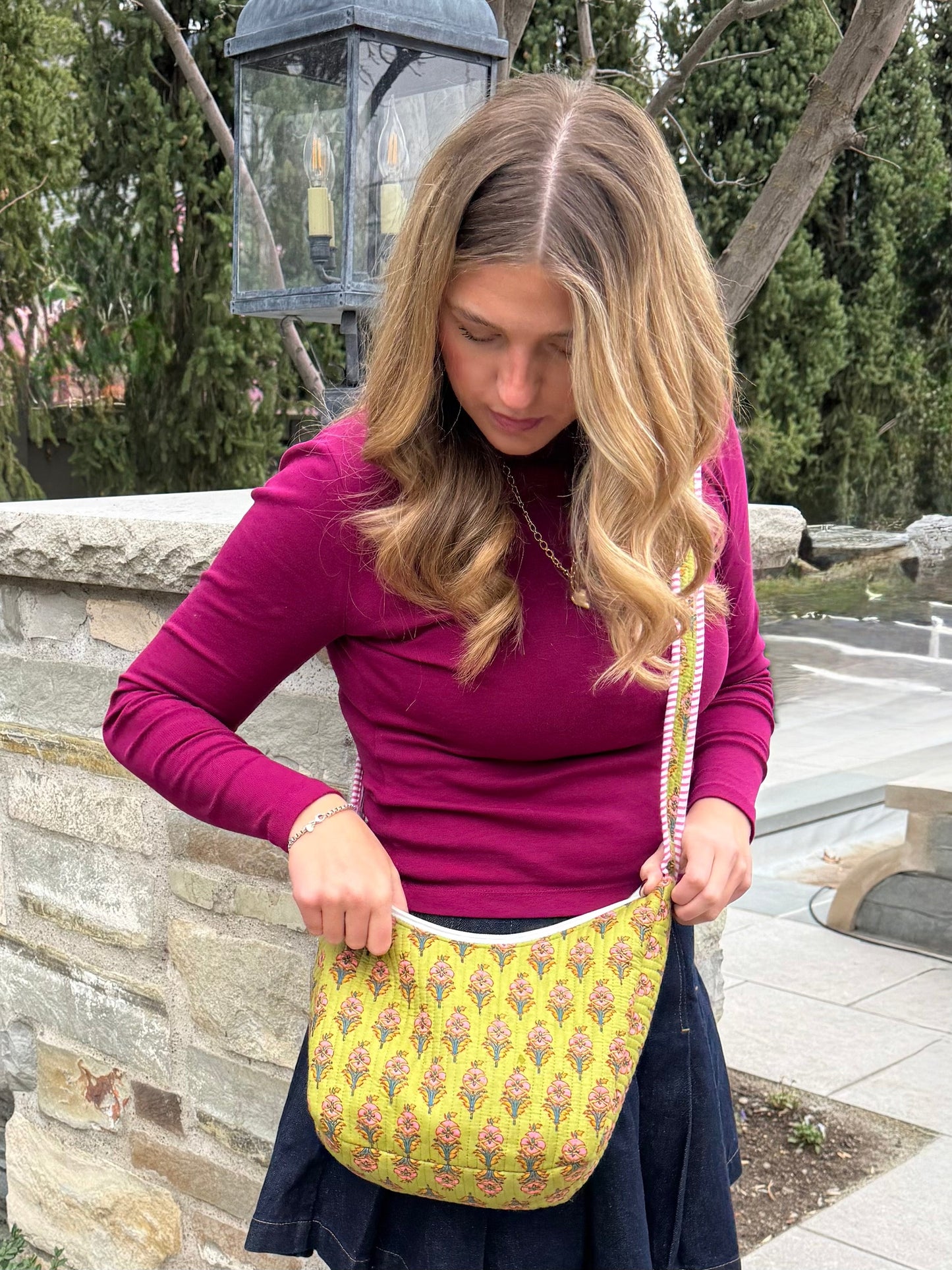 Quilted Crossbody Bag- Green and Pink