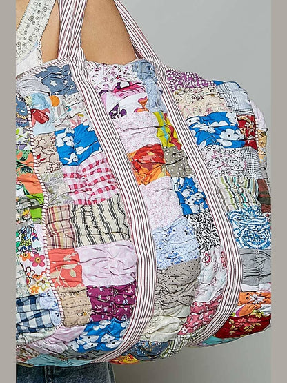 Quilted Multi-Print Mixed Floral Patchwork Duffle Bag: CREAM MULTI / OS