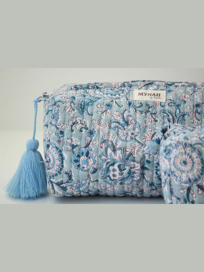 Dusty blue vine print travel/make up/organizer/bag-Set of 3