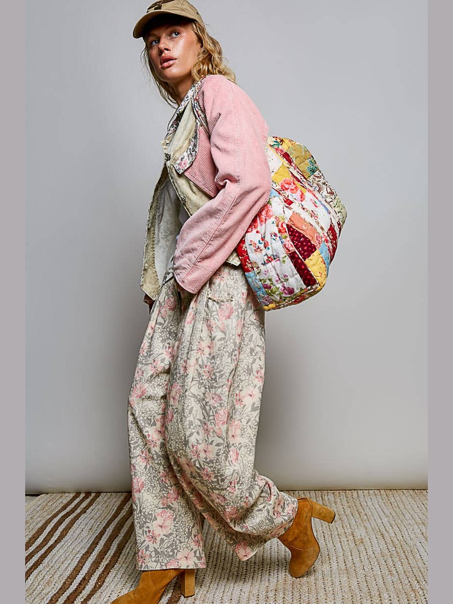 Quilted Vibrant Patchwork Vintage Crafted Weekender Bag: CREAM MULTI