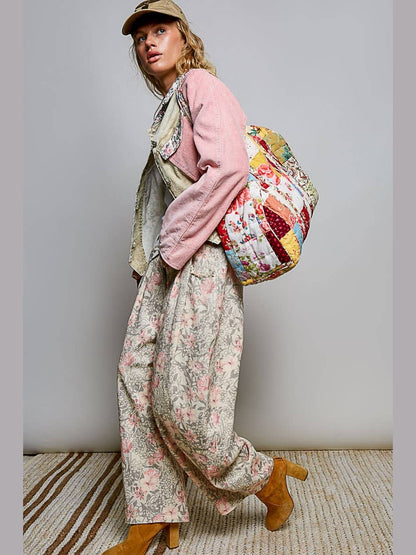 Quilted Vibrant Patchwork Vintage Crafted Weekender Bag: CREAM MULTI