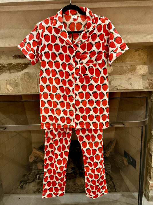 Summer Strawberry Block Print Pajamas