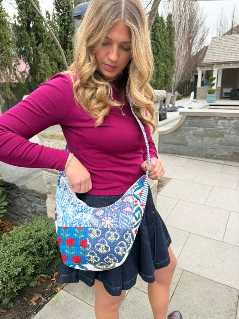 Quilted Crossbody Bag- Blue Patch