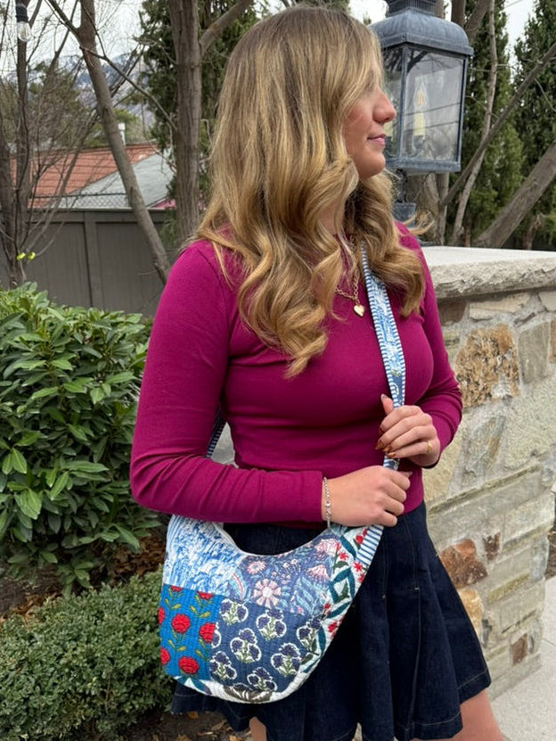 Quilted Crossbody Bag- Blue Patch